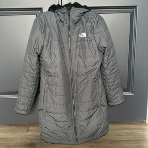 North Face Reversible Puffer/Fluffy Black and Gray Long Coat